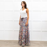 Me + Em Blue Red Handpainted Floral Maxi Skirt