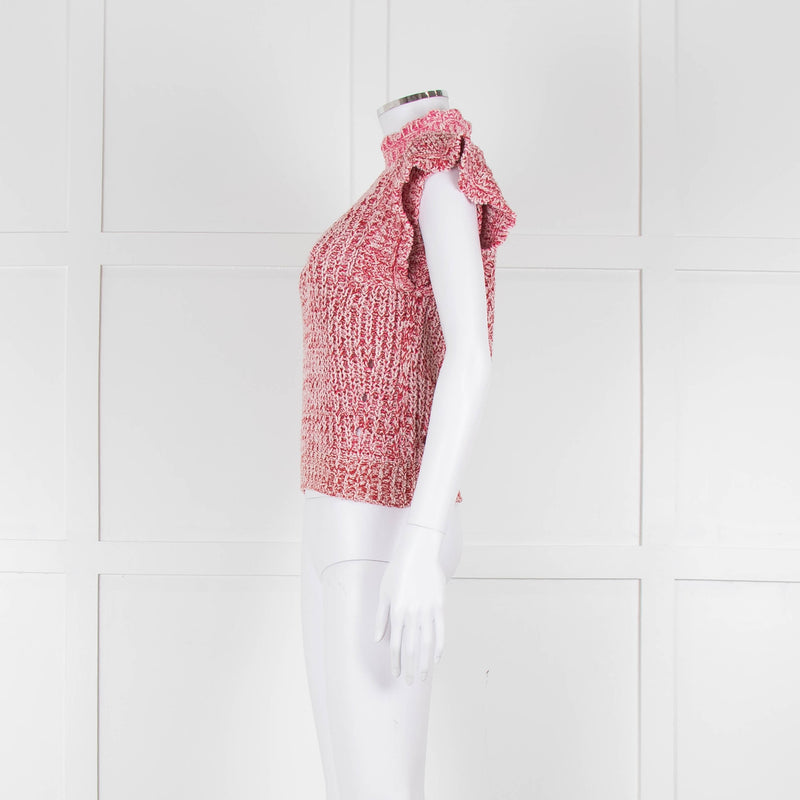 Isabel Marant Etoile White Red Loose Knit Sleeveless Sweater