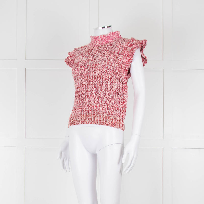 Isabel Marant Etoile White Red Loose Knit Sleeveless Sweater
