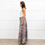 Me + Em Blue Red Handpainted Floral Maxi Skirt