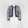 Claudie Pierlot White Blue Paisley Quilted Suede Trim Jacket
