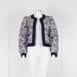 Claudie Pierlot White Blue Paisley Quilted Suede Trim Jacket