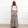 Me + Em Blue Red Handpainted Floral Maxi Skirt