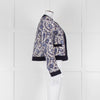 Claudie Pierlot White Blue Paisley Quilted Suede Trim Jacket