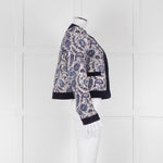 Claudie Pierlot White Blue Paisley Quilted Suede Trim Jacket