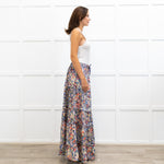 Me + Em Blue Red Handpainted Floral Maxi Skirt