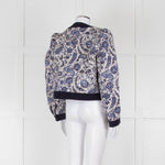Claudie Pierlot White Blue Paisley Quilted Suede Trim Jacket