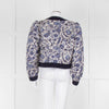 Claudie Pierlot White Blue Paisley Quilted Suede Trim Jacket