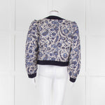 Claudie Pierlot White Blue Paisley Quilted Suede Trim Jacket
