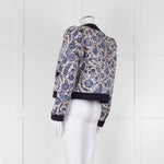 Claudie Pierlot White Blue Paisley Quilted Suede Trim Jacket