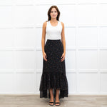 Mikael Aghal Black Crepe Asymmetric Floral Print Maxi Skirt