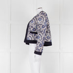 Claudie Pierlot White Blue Paisley Quilted Suede Trim Jacket