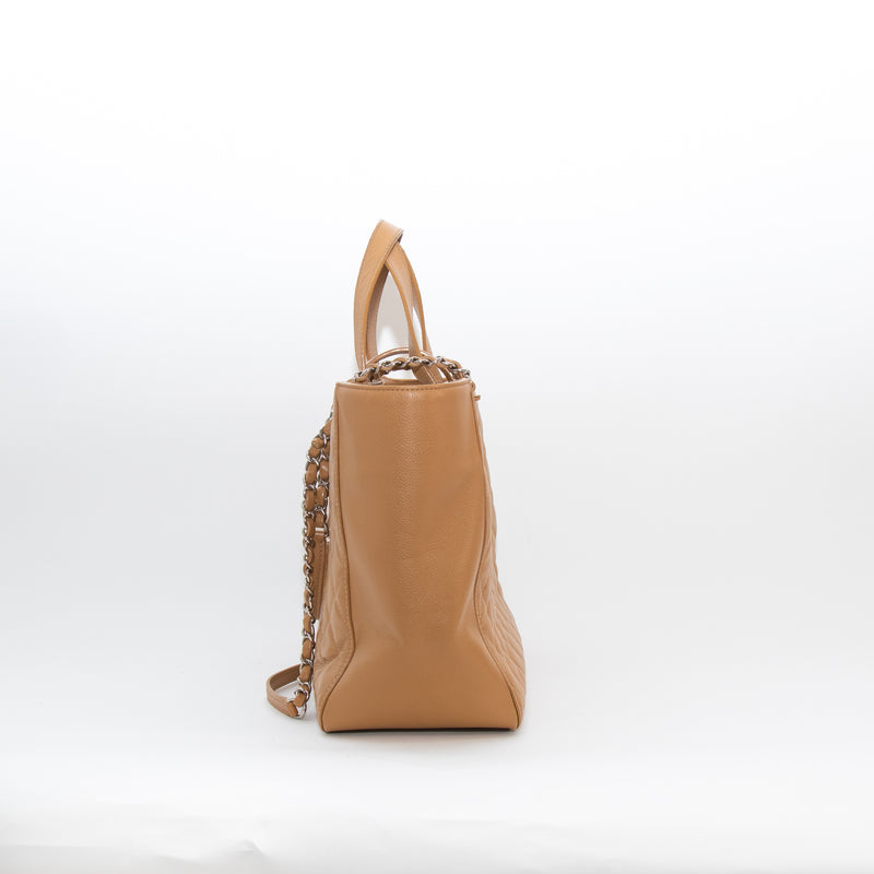Chanel Tan Caviar CC Box Large Quilted Tote