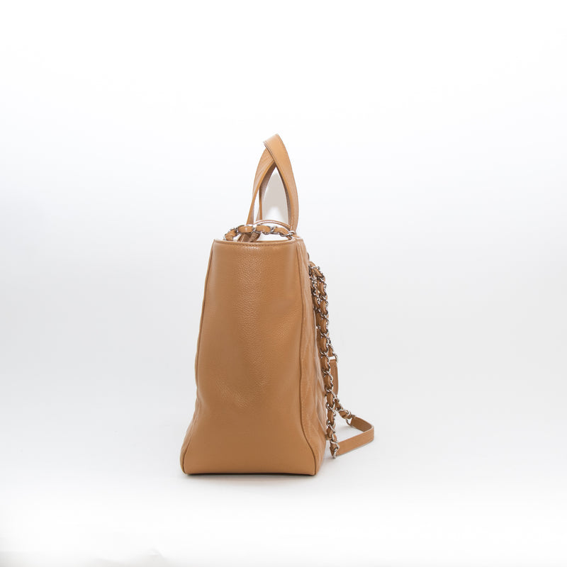 Chanel Tan Caviar CC Box Large Quilted Tote