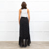 Mikael Aghal Black Crepe Asymmetric Floral Print Maxi Skirt