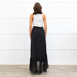Mikael Aghal Black Crepe Asymmetric Floral Print Maxi Skirt