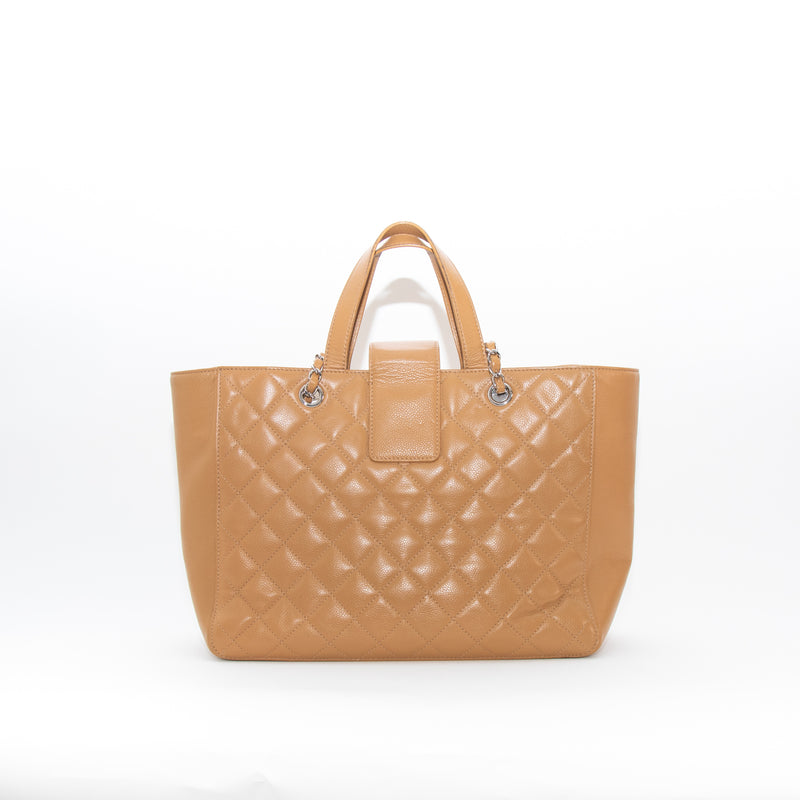 Chanel Tan Caviar CC Box Large Quilted Tote
