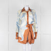 SIR Cream and Blue Abstract Print Wrap Mini Dress with Brown Tie