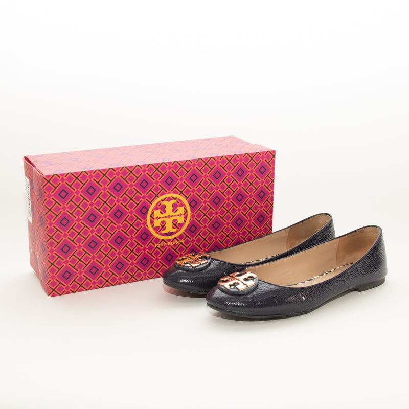 Tory Burch Navy Glossy Leather Flat Pumps