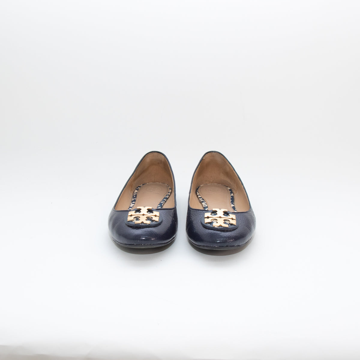 Tory Burch Navy Glossy Leather Flat Pumps