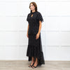 Mikael Aghal Black Floral Crepe Frill Sleeve Diamond Cut Out Top