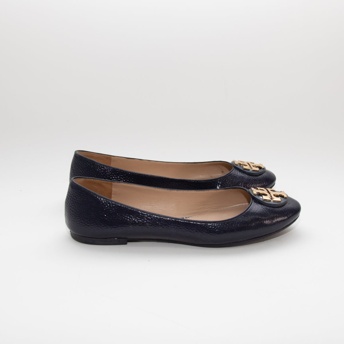 Tory Burch Navy Glossy Leather Flat Pumps