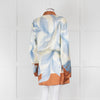 SIR Cream and Blue Abstract Print Wrap Mini Dress with Brown Tie