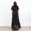 Mikael Aghal Black Floral Crepe Frill Sleeve Diamond Cut Out Top