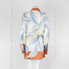 SIR Cream and Blue Abstract Print Wrap Mini Dress with Brown Tie