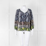 Diane Von Furstenberg Navy White Snake Print V-Neck Top