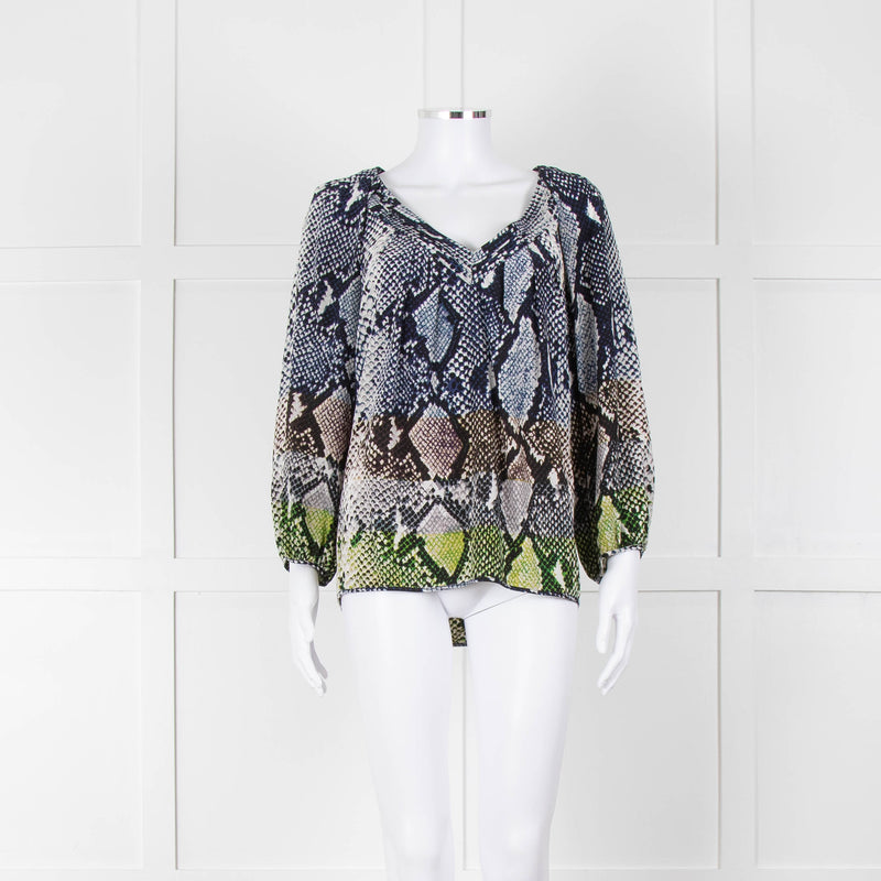 Diane Von Furstenberg Navy White Snake Print V-Neck Top