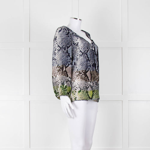 Diane Von Furstenberg Navy White Snake Print V-Neck Top