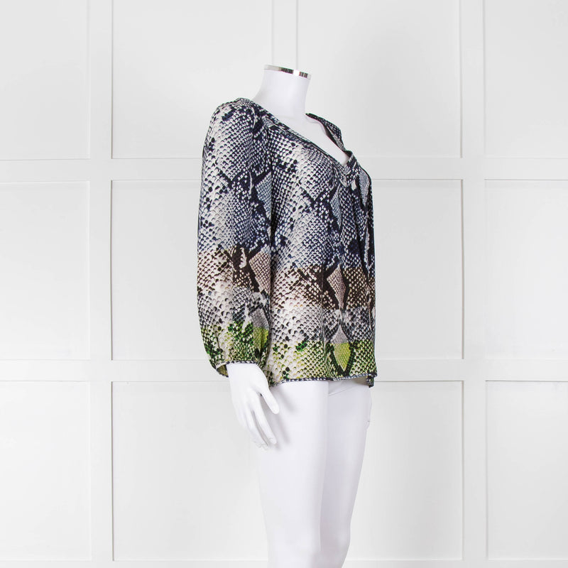 Diane Von Furstenberg Navy White Snake Print V-Neck Top