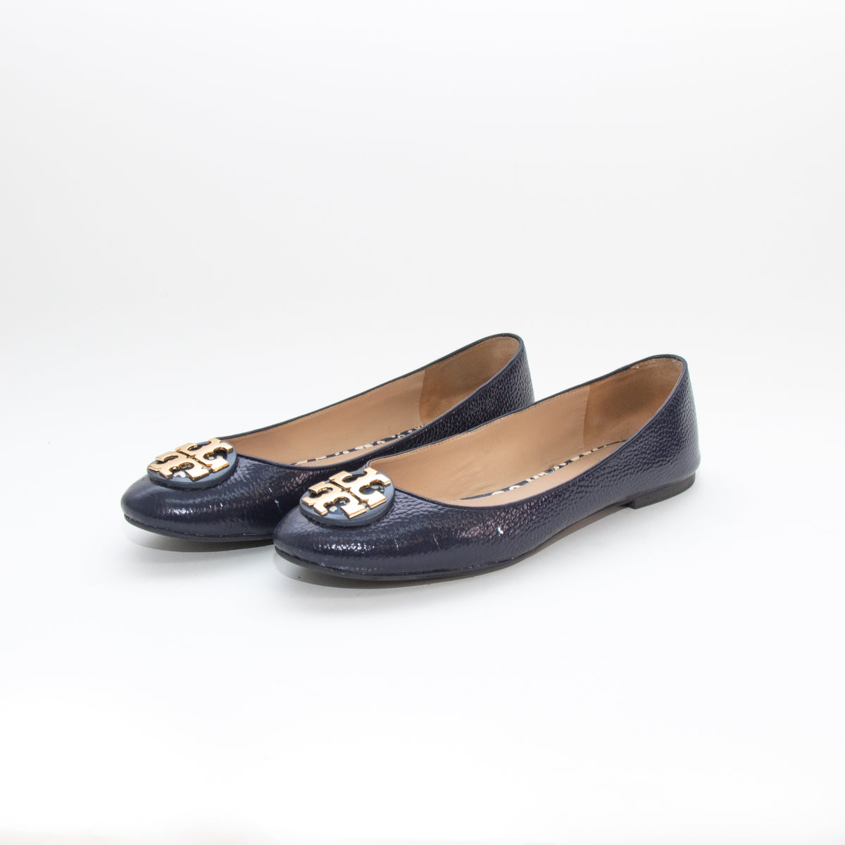 Tory Burch Navy Glossy Leather Flat Pumps