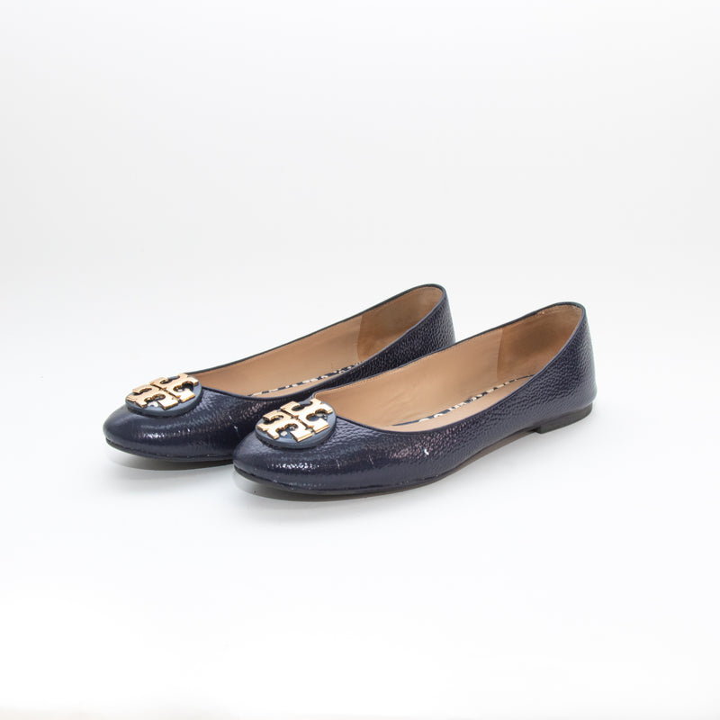 Tory Burch Navy Glossy Leather Flat Pumps