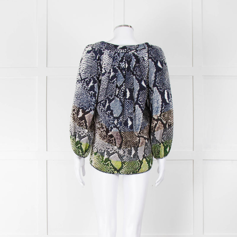 Diane Von Furstenberg Navy White Snake Print V-Neck Top