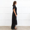 Mikael Aghal Black Floral Crepe Frill Sleeve Diamond Cut Out Top
