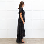 Mikael Aghal Black Floral Crepe Frill Sleeve Diamond Cut Out Top