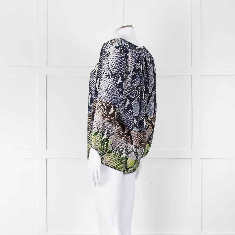 Diane Von Furstenberg Navy White Snake Print V-Neck Top