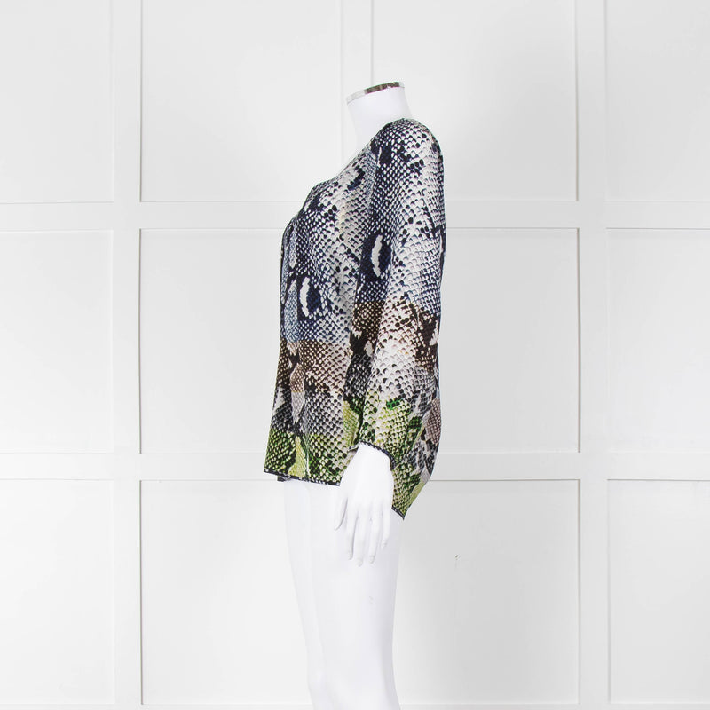 Diane Von Furstenberg Navy White Snake Print V-Neck Top