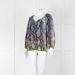 Diane Von Furstenberg Navy White Snake Print V-Neck Top