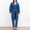 Donna Ida Edna Blue Denim Ruffle Edge Full Length Belted Jumpsuit