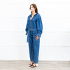 Donna Ida Edna Blue Denim Ruffle Edge Full Length Belted Jumpsuit