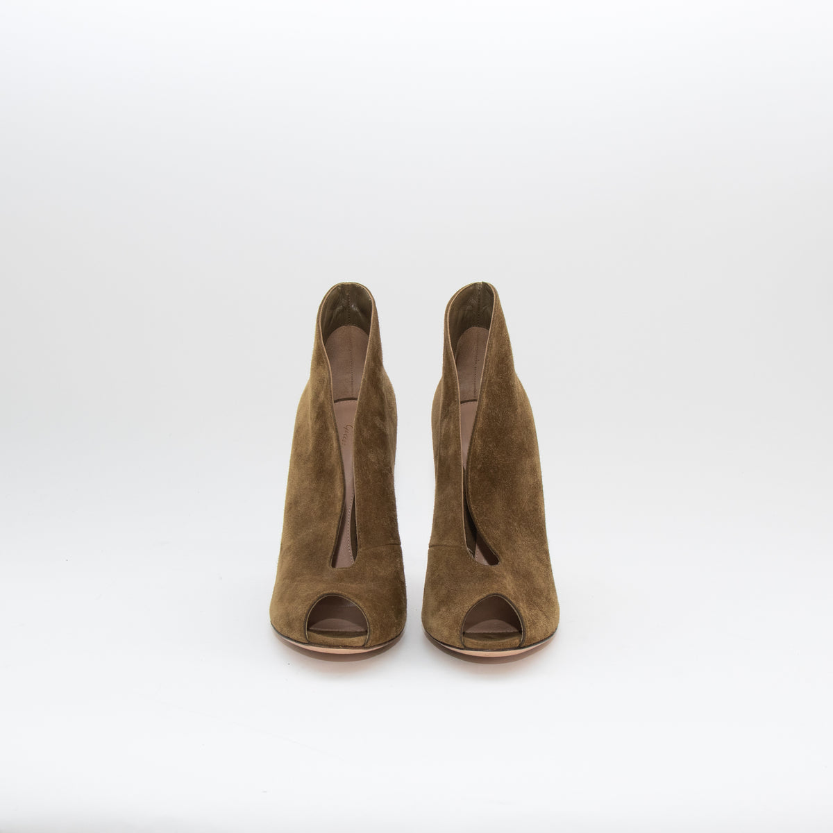 Gianvito Rossi Khaki Suede Vamp Peep Toe Shoes
