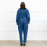 Donna Ida Edna Blue Denim Ruffle Edge Full Length Belted Jumpsuit