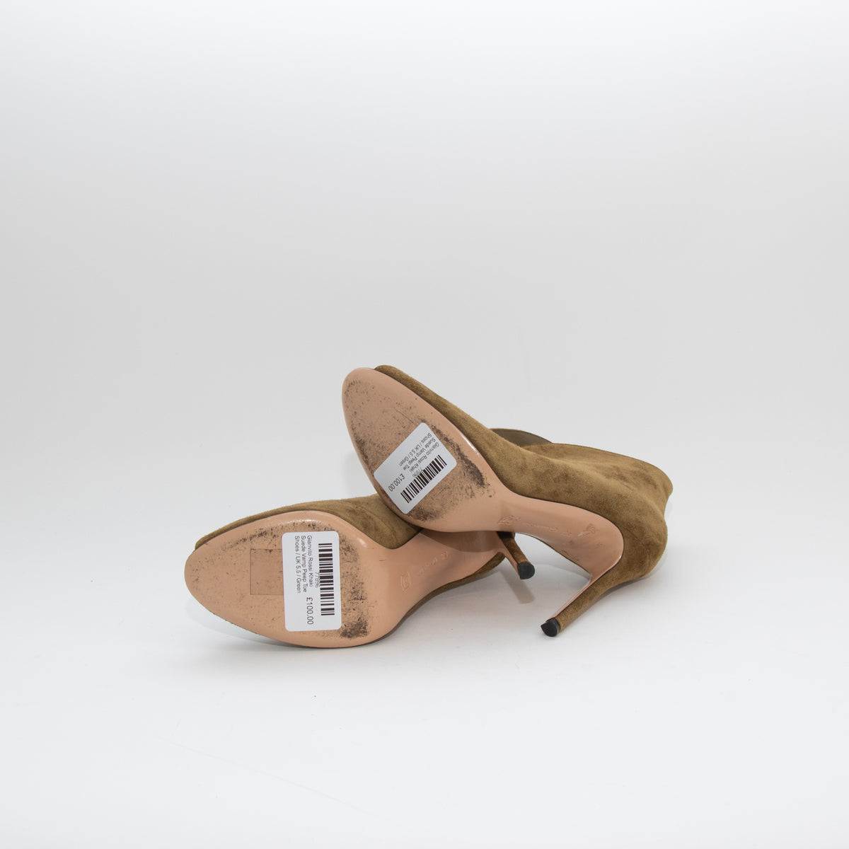 Gianvito Rossi Khaki Suede Vamp Peep Toe Shoes