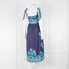 Juliet Dunn Navy Blue Green Floral Cotton Sleeveless Midi Dress