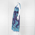 Juliet Dunn Navy Blue Green Floral Cotton Sleeveless Midi Dress