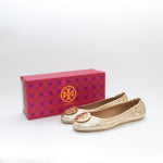 Tory Burch Gold Minnie Travel Ballet Flat Shoes