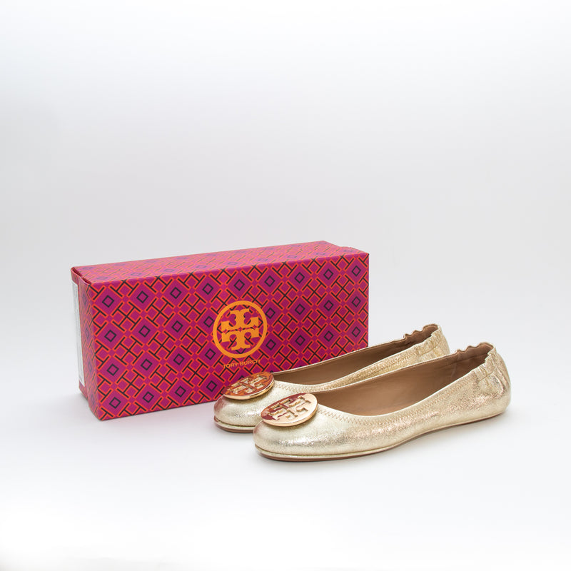 Tory Burch Gold Minnie Travel Ballet Flat Shoes